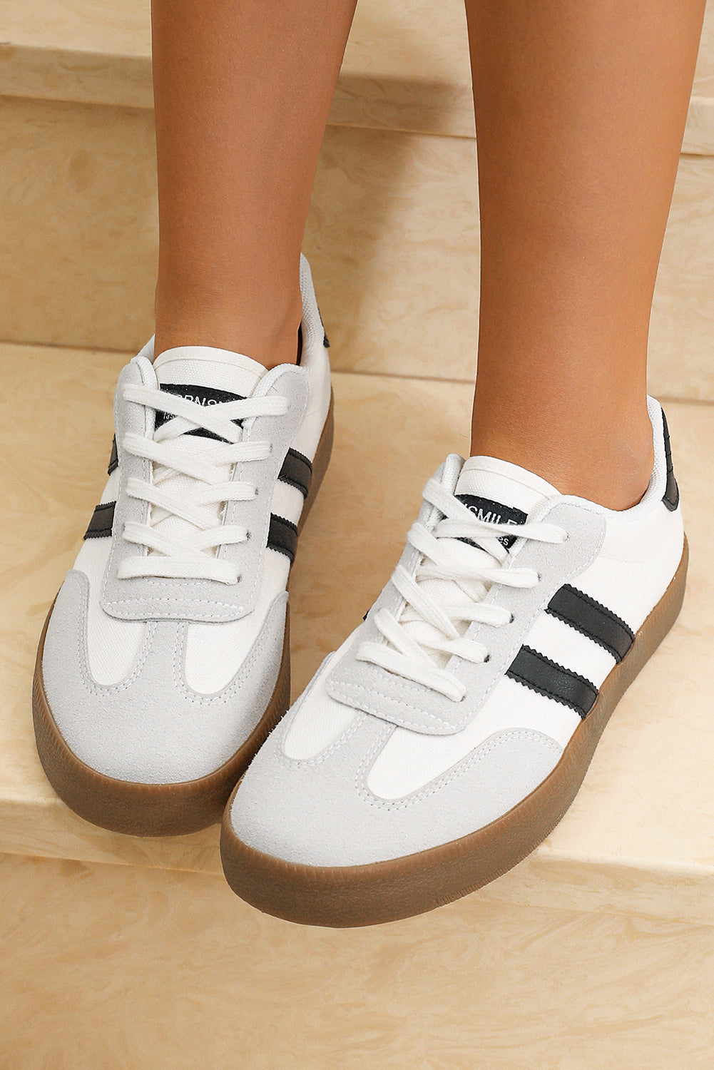 Beau Blue Striped Lace Up Flat Sneakers