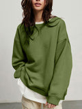 Round Neck Dropped Shoulder Long Sleeve Sweatshirt - PD SECRET REALM