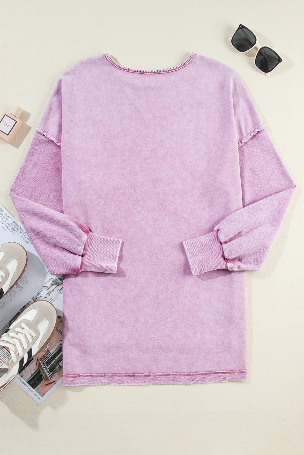 Strawberry Pink Mineral Wash Drop Shoulder Oversized Sweatshirt