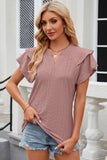 Eyelet Notched Flutter Sleeve T-Shirt - PD SECRET REALM