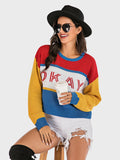 Perfee OKAY Contrast Dropped Shoulder Long Sleeve Sweater - PD SECRET REALM