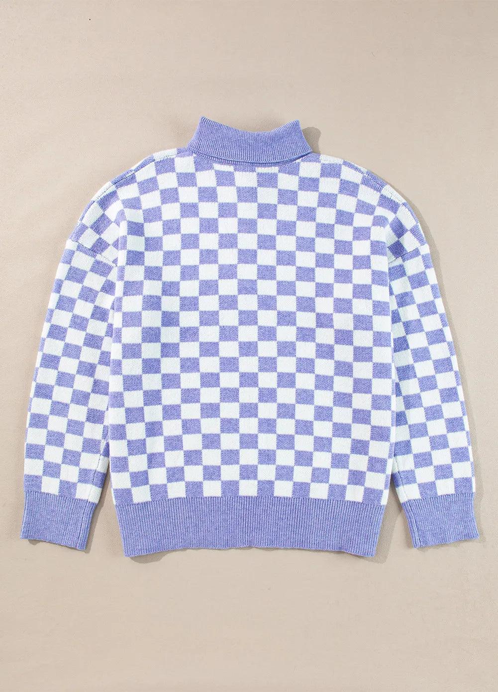 Plus Size Checkered Collared Neck Long Sleeve Sweater - PD SECRET REALM