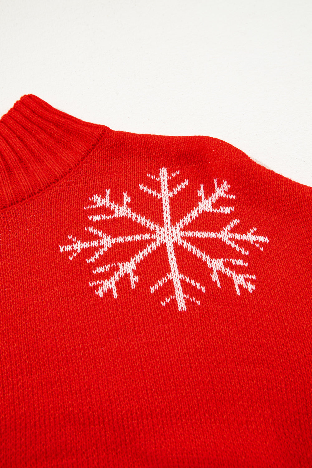 Fiery Red Christmas Snow Printed High Neck Sweater