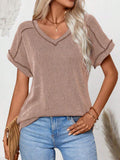 Exposed Seam V-Neck Short Sleeve Top - PD SECRET REALM