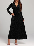 Rose Print V-Neck Long Sleeve Dress - PD SECRET REALM