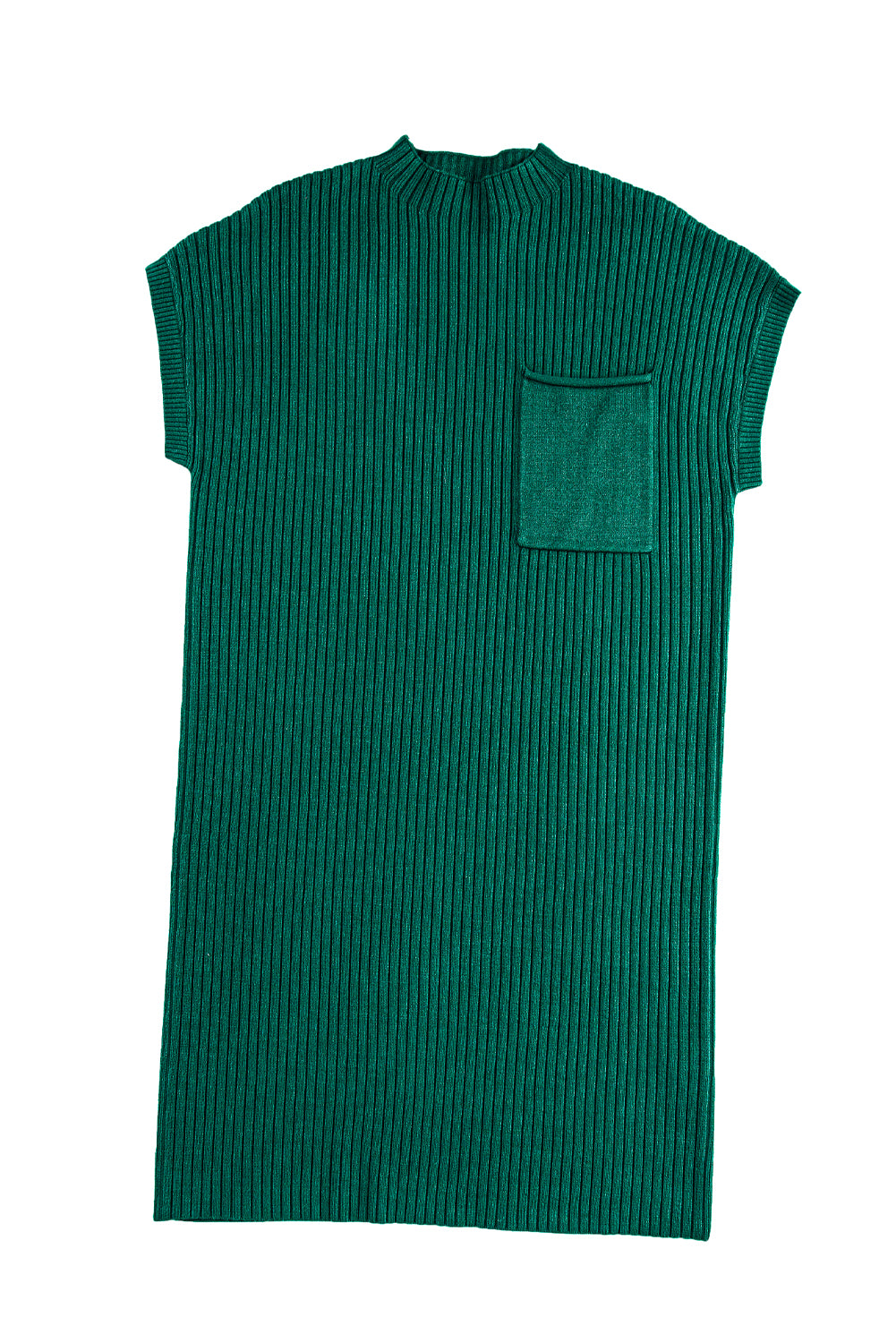 Blackish Green Patch Pocket Knit Short Sleeve Sweater Dress