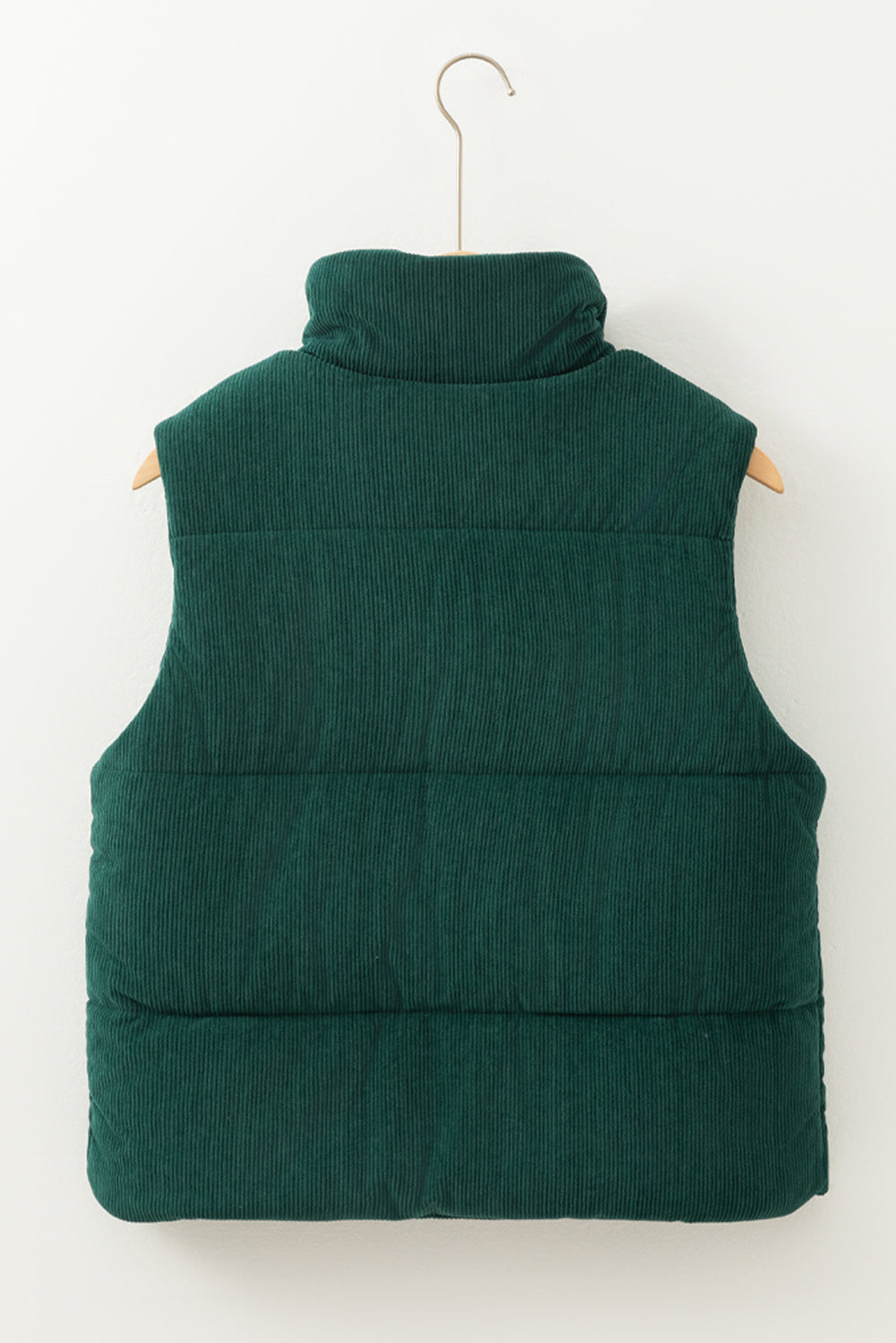 Coffee Solid Color Corduroy Puffer Vest Coat