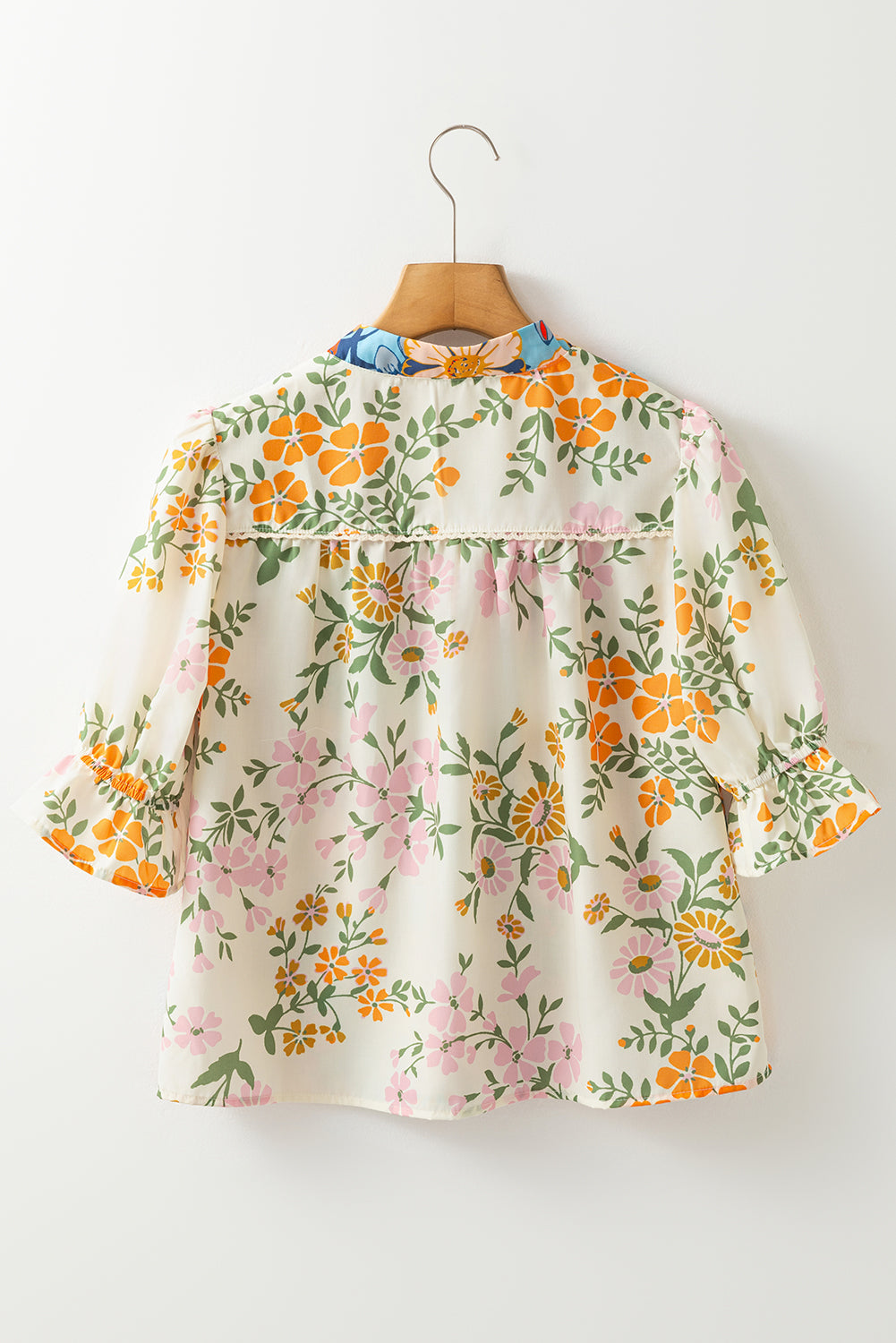 Multicolour V Neck Half Sleeve Boho Floral Blouse