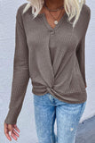 Perfee Twist Front Long Sleeve Waffle Knit Top - PD SECRET REALM