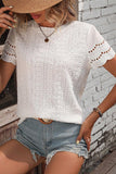 Eyelet Round Neck Short Sleeve Top - PD SECRET REALM