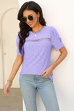 Eyelet Round Neck Short Sleeve T-Shirt - PD SECRET REALM