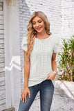 Eyelet Round Neck Petal Sleeve T-Shirt - PD SECRET REALM