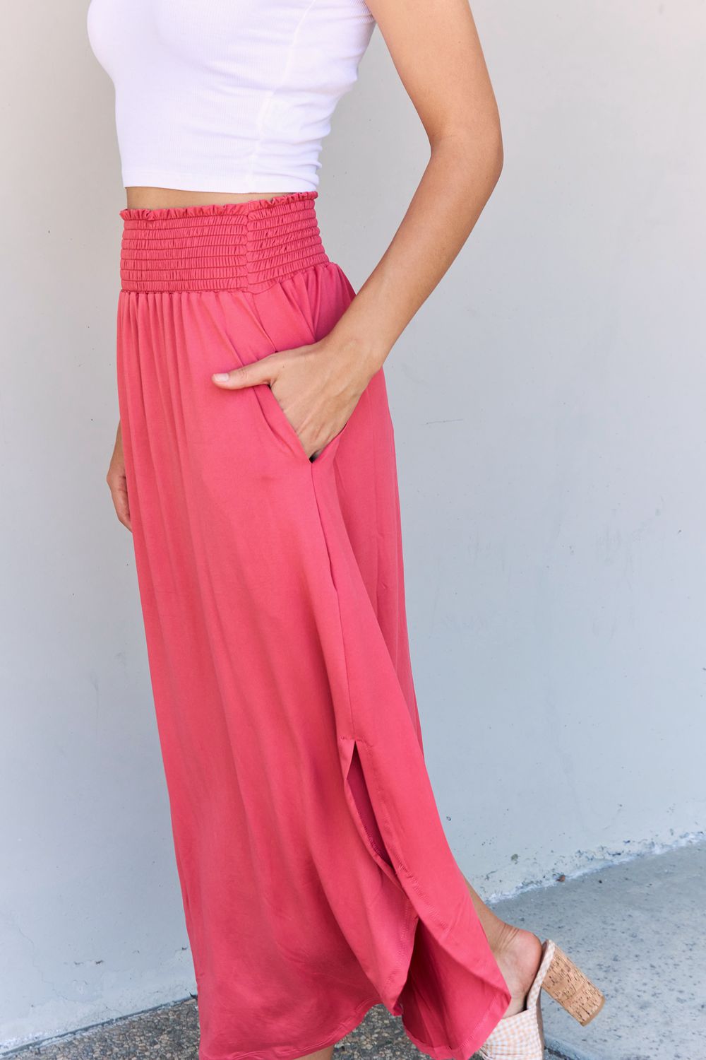 Doublju Comfort Princess Full Size High Waist Scoop Hem Maxi Skirt - PD SECRET REALM