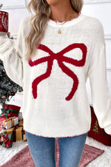 White Sweet Bow Long Sleeve Knit Sweater