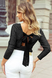 Bowknot V-Neck Long Sleeve Blouse - PD SECRET REALM