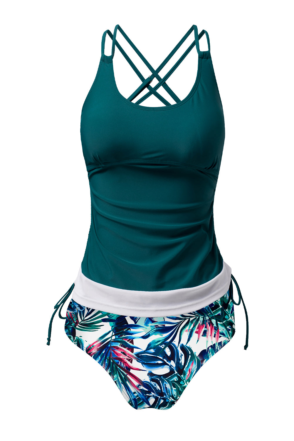 Sea Green Drawstring Tummy Control 2pcs Tankini Set