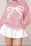 Bow Graphic Round Neck Long Sleeve Sweater - PD SECRET REALM