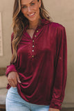 Frill Half Button Mock Neck Long Sleeve Blouse - PD SECRET REALM