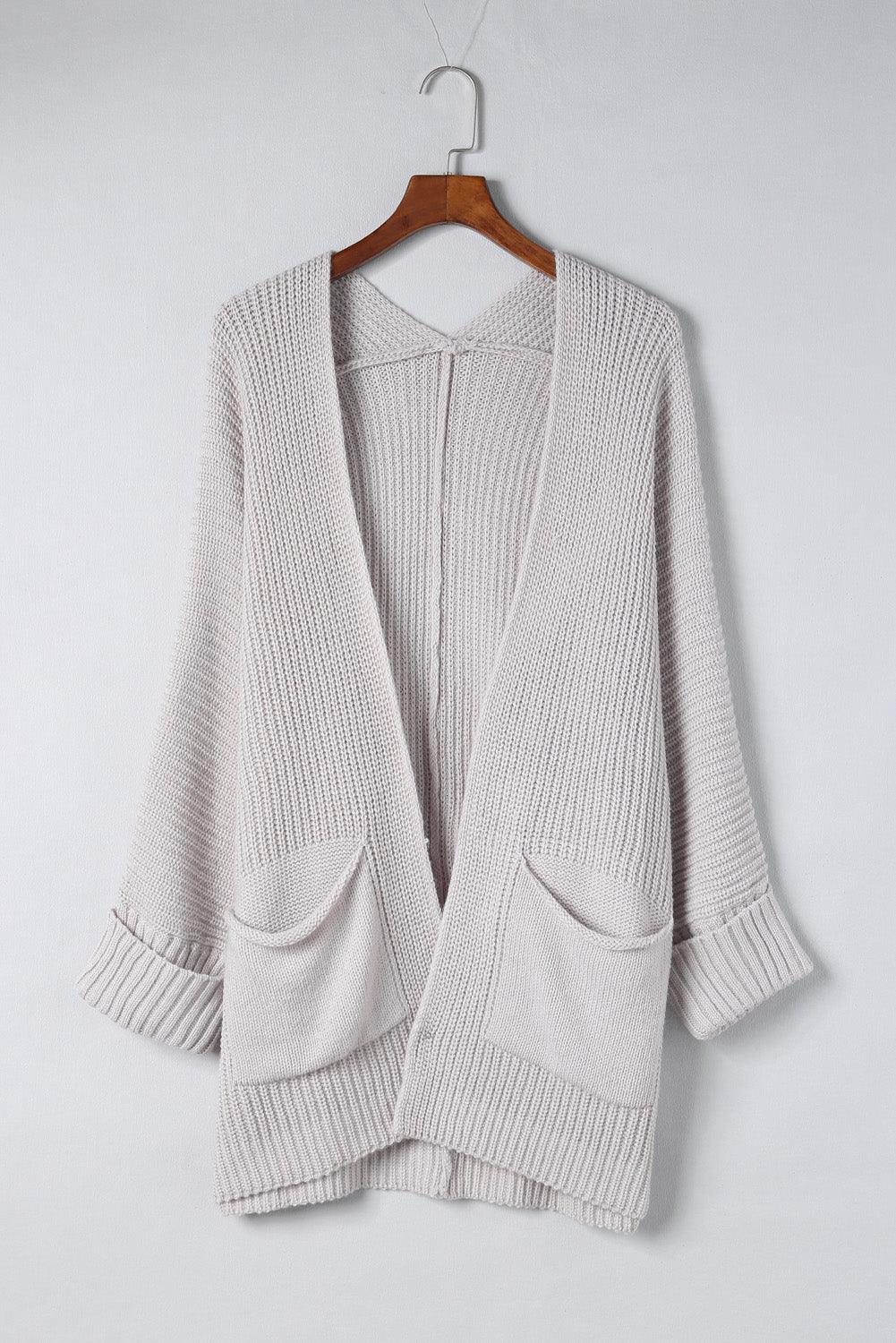 Pink Batwing Sleeve Pocket Oversized Cable Knit Cardigan