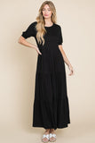 BOMBOM Short Sleeve Tiered Maxi Dress - PD SECRET REALM