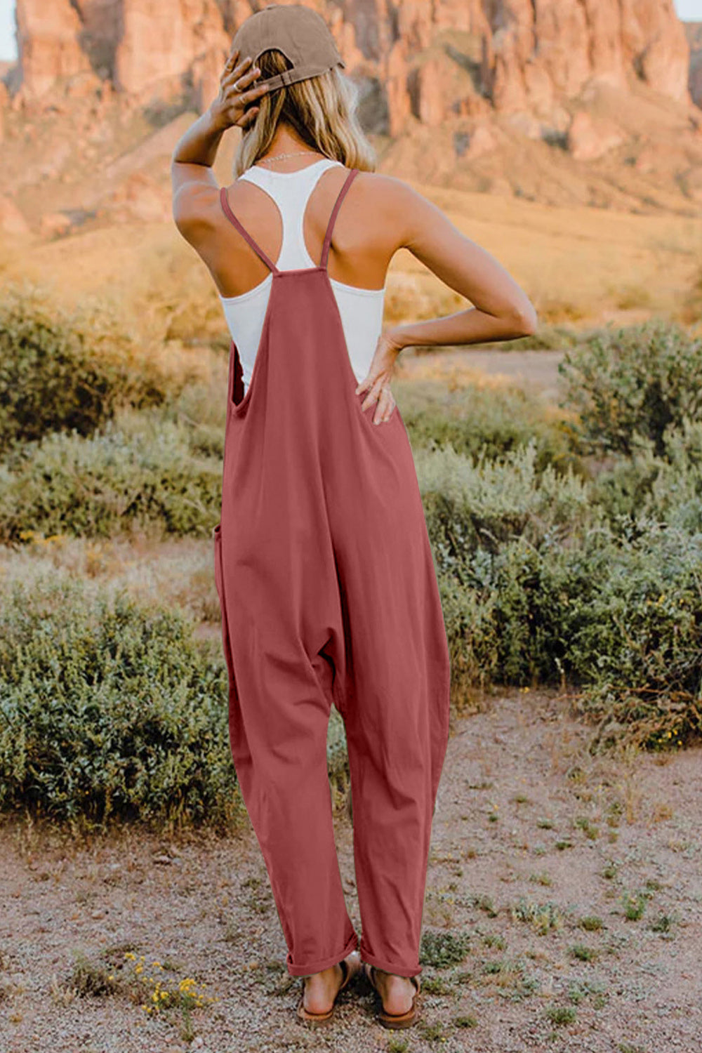 Full Size V-Neck Sleeveless Jumpsuit with Pockets