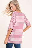 BOMBOM Striped Round Neck Half Sleeve T-Shirt - PD SECRET REALM