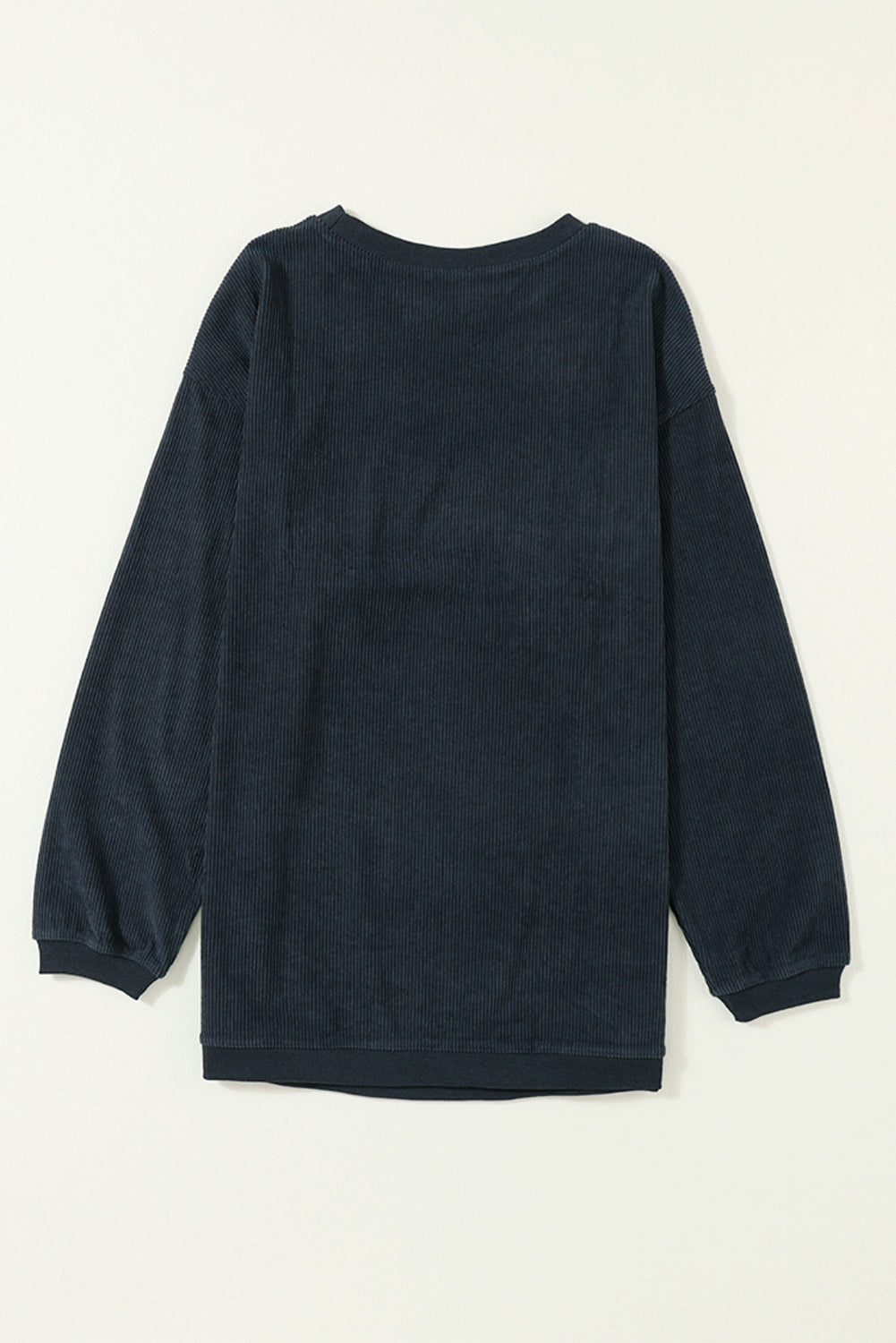 Dark Blue Plain Drop Sleeve Crinkle Rib Oversized Sweatshirt