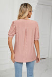 Eyelet Short Puff Sleeve Notched Neck Top - PD SECRET REALM