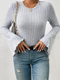 Ribbed Round Neck Flare Sleeve T-Shirt - PD SECRET REALM