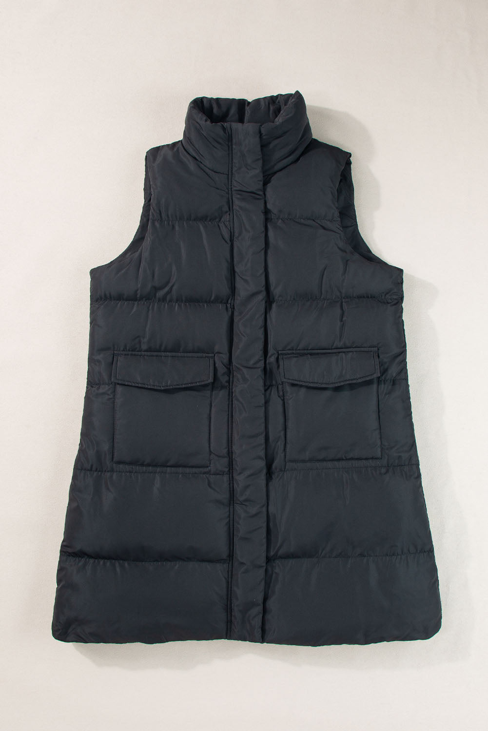 Coffee Quilted Pocketed Long Puffer Vest Coat