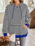 Lovelet Drawstring Striped Long Sleeve Hoodie - PD SECRET REALM