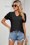 Eyelet V-Neck Short Sleeve Top - PD SECRET REALM