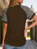 Full Size Contrast Round Neck Short Sleeve T-Shirt - PD SECRET REALM