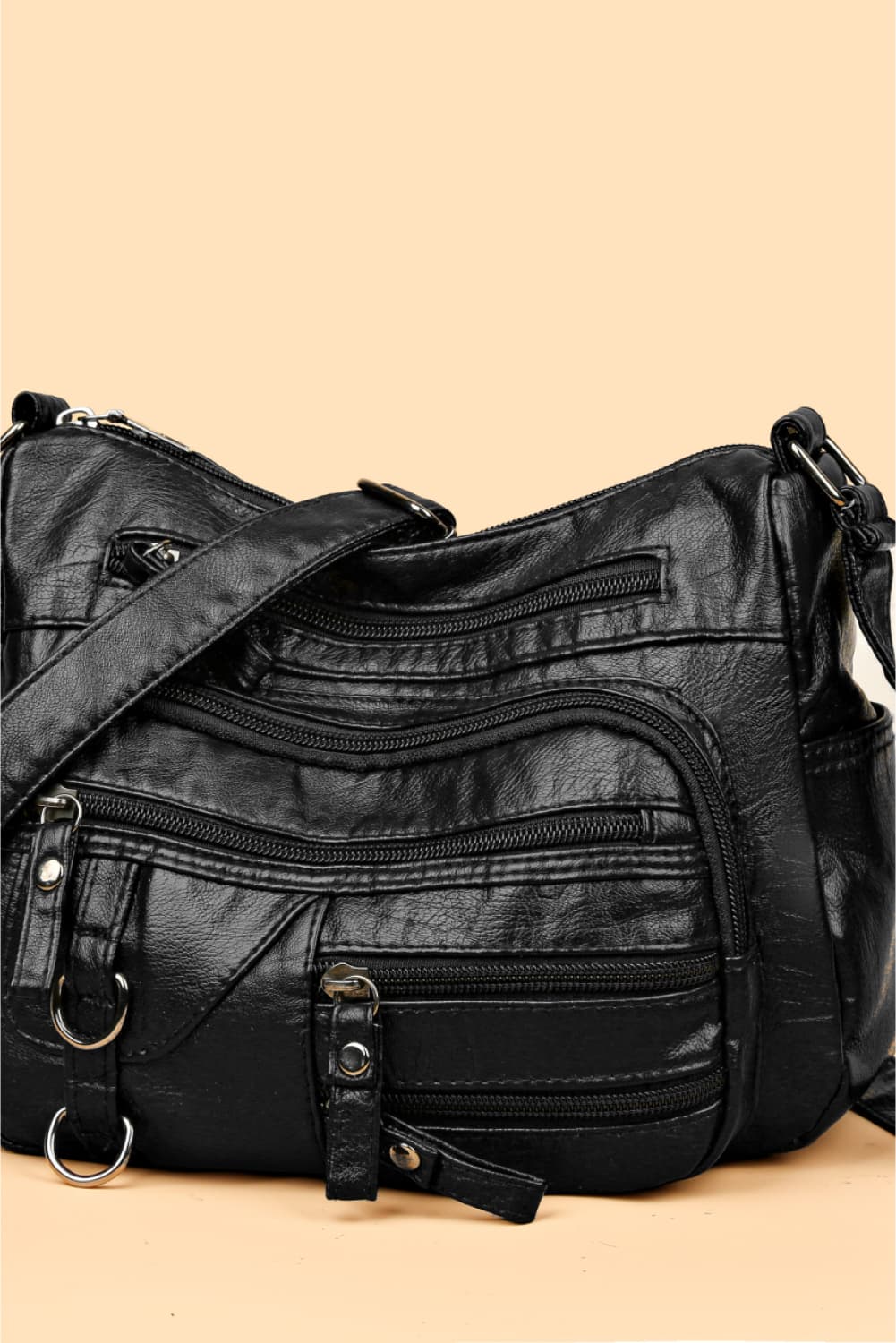 Multi-Pocket PU Leather Crossbody Bag