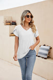 Eyelet Petal Sleeve V-Neck Knit Top - PD SECRET REALM