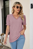 Eyelet Flounce Sleeve Scalloped V-Neck Top - PD SECRET REALM