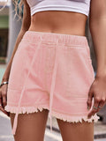 Drawstring Raw Hem Denim Shorts - PD SECRET REALM