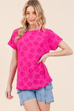 BOMBOM Textured Floral Pattern Short Sleeve T-Shirt - PD SECRET REALM