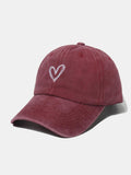 Embroidered Heart Washed Cotton Baseball Cap - PD SECRET REALM