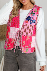 Rose Reversible Floral And Striped Boho Cardigan Vest