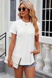 Eyelet Slit Round Neck Short Sleeve T-Shirt - PD SECRET REALM