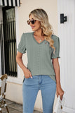 Eyelet Flounce Sleeve Scalloped V-Neck Top - PD SECRET REALM