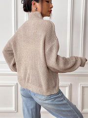 Heart Turtleneck Dropped Shoulder Long Sleeve Sweater