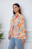 Floral Frill Notched Long Sleeve Blouse - PD SECRET REALM