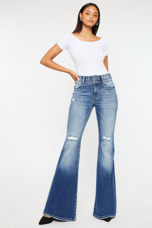 Kancan High Rise Wide Waistband Flare Jeans - PD SECRET REALM