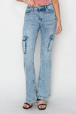 RISEN Full Size High Rise Cargo Flare Jeans