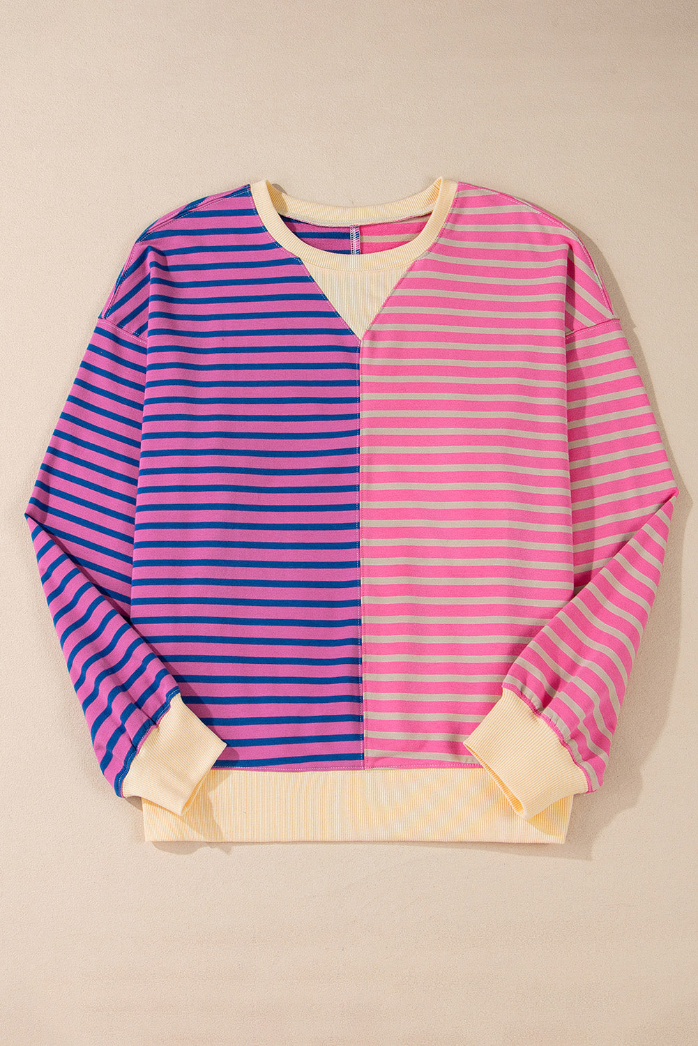 Green Stripe Colorblock Drop Shoulder Oversized Sweatshirt