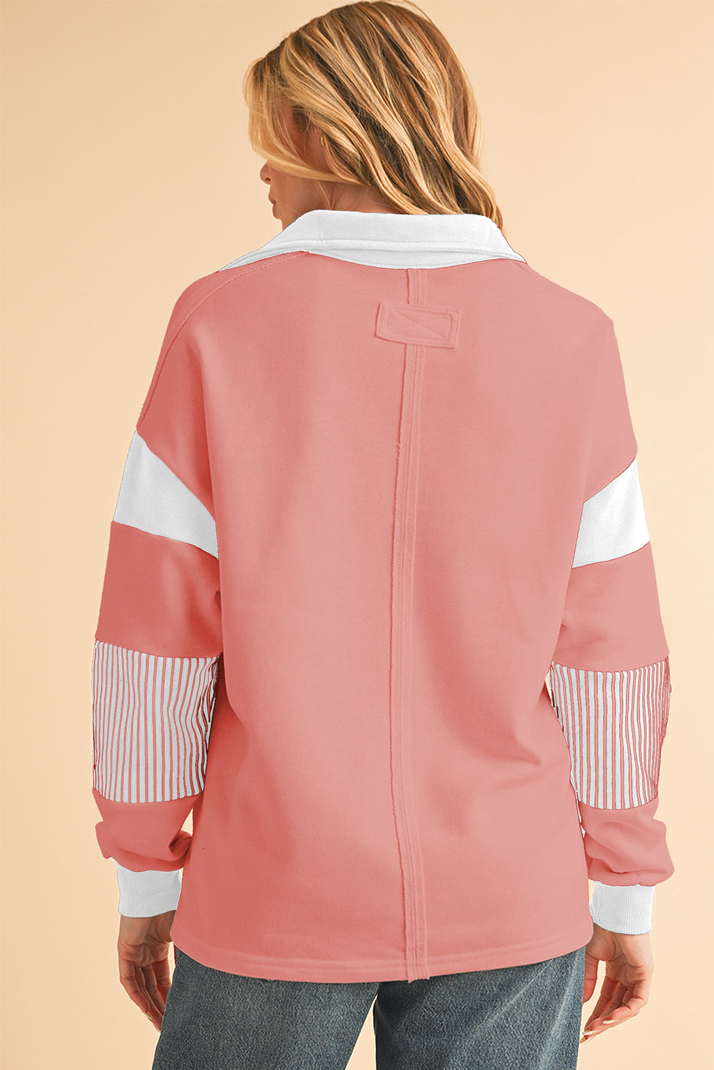 Sail Blue Striped Patchwork Collar Sweatshirt