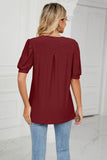 Eyelet Short Puff Sleeve Notched Neck Top - PD SECRET REALM