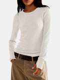 Exposed Seam Round Neck Long Sleeve T-Shirt - PD SECRET REALM